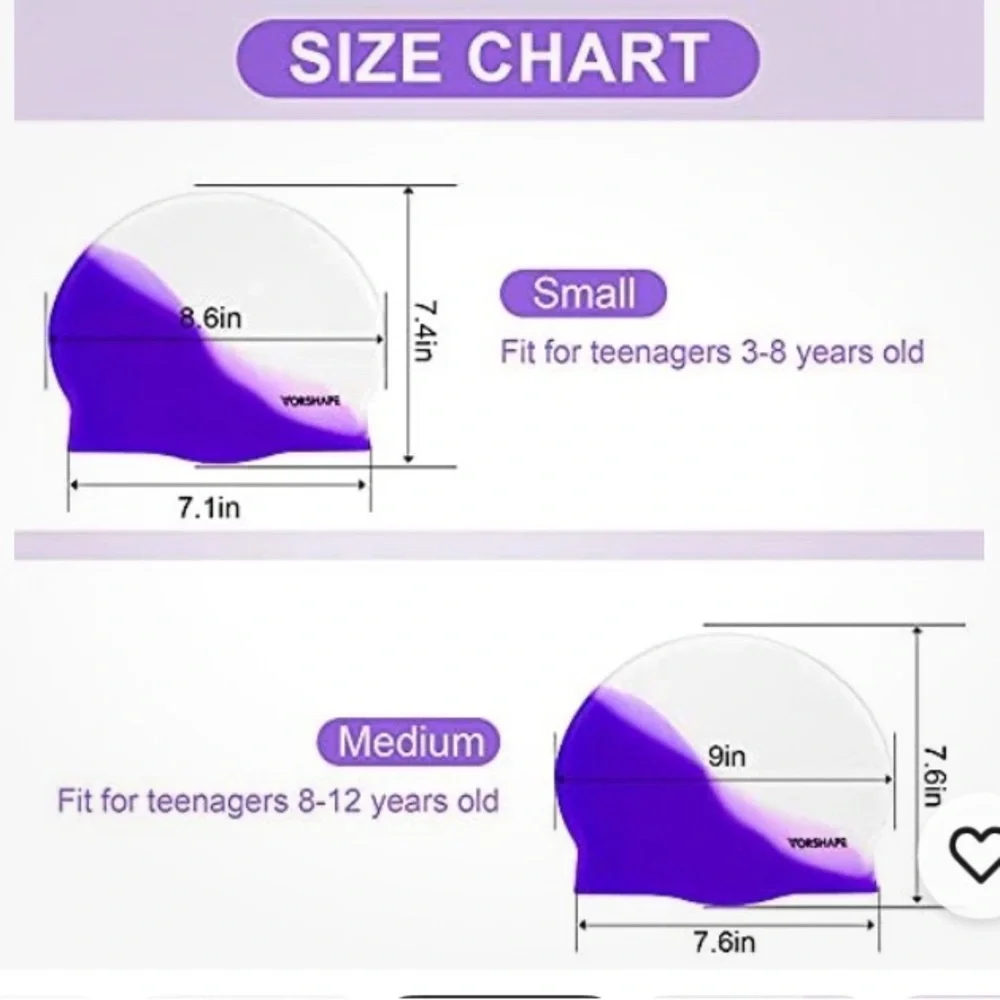 Vorshape Kids Swim Caps - Purple and Pink. Size S. New